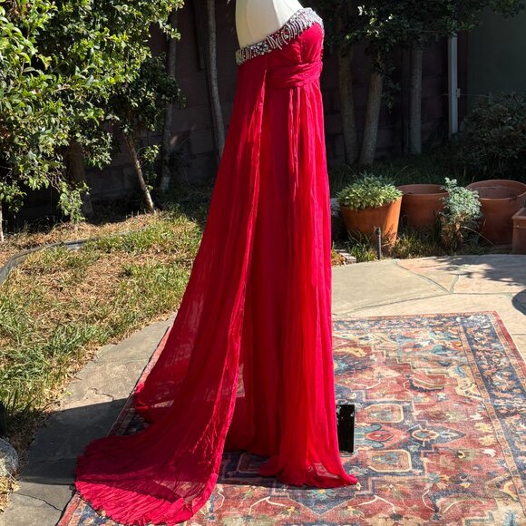 Komal Sood Size 6 Red Formal Gown Crystal Bejewelled Bust Silk Chiffon Luxe - Picture 8 of 11